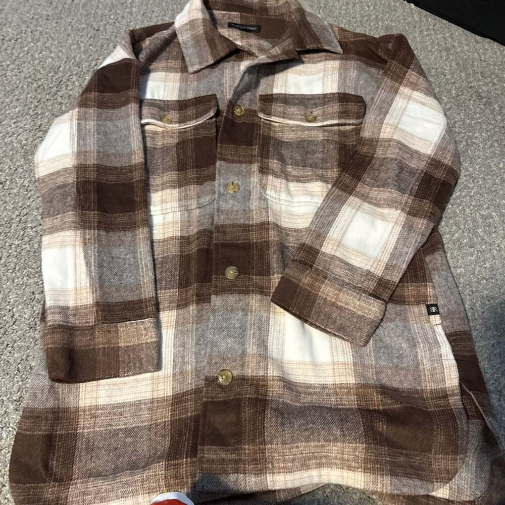 Banana Republic Plaid Flannel Shacket Size S Brown